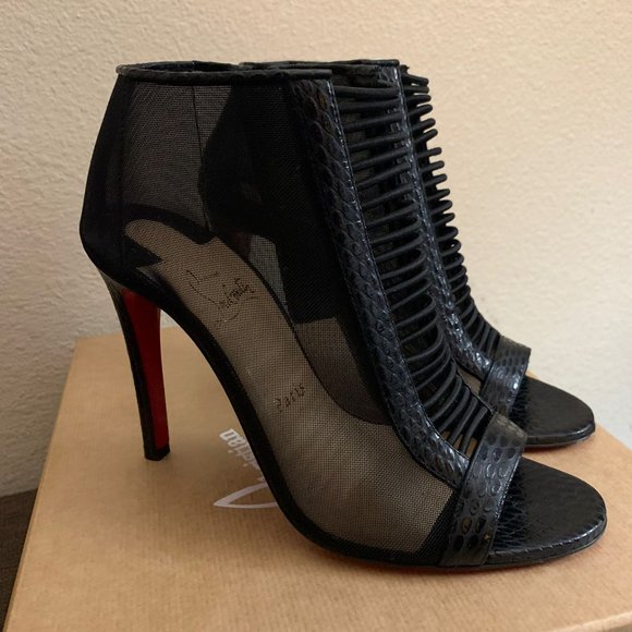 Christian Louboutin - Trouble 100 Mesh & Leather Booties $900.00 Women's Size 38 - Picture 6 of 11
